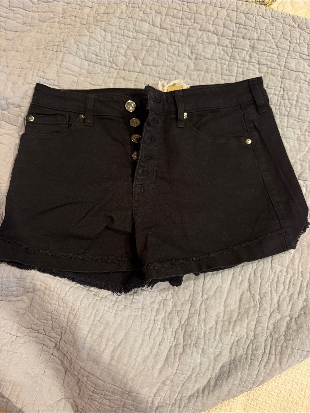 Altar'd State Black High-Rise Button-Front Denim Shorts